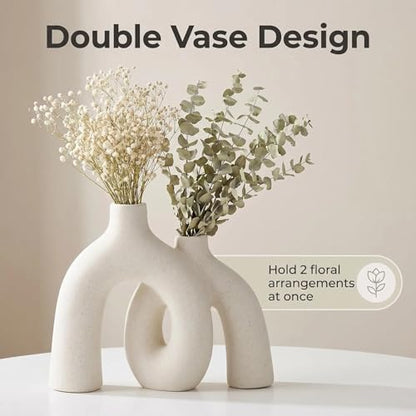 Modern Nordic Boho Vase Set - Elegant Beige Matte Ceramic Vase for Living Room, Bookshelf, Mantel, Entryway Table & Console Decor | Home Decor Shelf Decorations Easter Gift