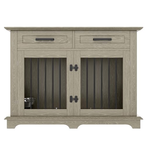 Wooden Dog Crate with Storage Drawers, 44" Medium Large Dog Kennel Furniture, view 3
