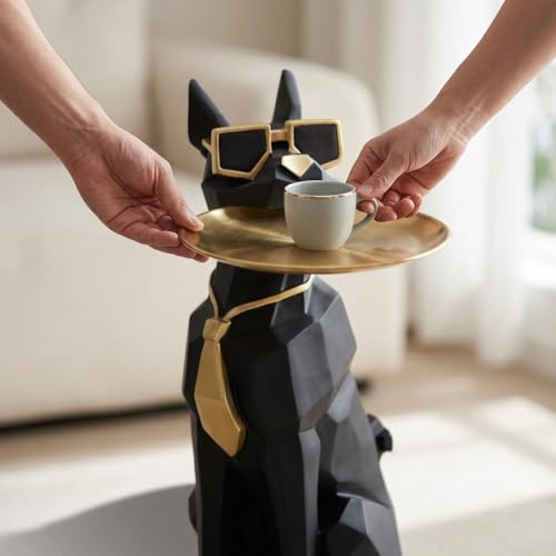 Black 27-Inch Dog Side Table, Butler Statue with Tray & Tissue Holder, view 7