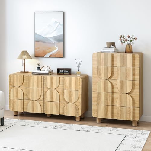 Fluted Oak 5 Drawer Dresser with Curved Profile, view 6