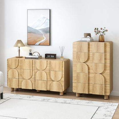 Fluted Oak 5 Drawer Dresser with Curved Profile, view 6