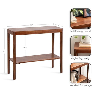 Talcott Modern Rectangle Wood Console Table; 36 x 14 x 33; Walnut Brown; Transitional Decorative Two-Tier Entryway Table for Use as a Behind Couch Table or a Bedroom Accent