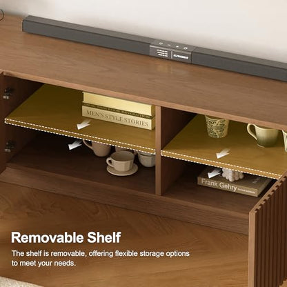 86.61" Mid-Century Modern TV Stand for TVs up to 85", Sturdy Living Room Furniture Media Console with Large Storage Space, Entertainment Center for Living Room and Bedroom, Walnut