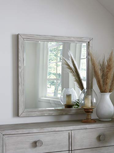 Solid Wood Mirror, Boho Chic - Washed White, 40" H x 39" W x 2" D
