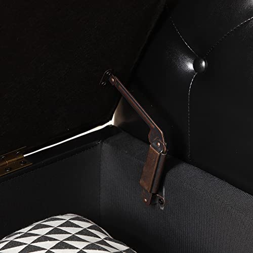 Storage Bench for Bedroom, PU Upholstered Bed Ottoman with Rolled Armed Button Tufted Design, Long Bench for Bed Window Living Room, Black