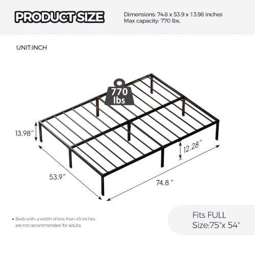 Full Bed Frame, 14 Inch Full Size Metal Platform Bed Frame, Black, view 3