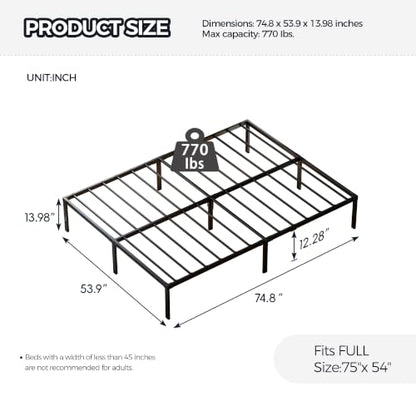 Full Bed Frame, 14 Inch Heavy Duty Metal Platform Bed Frame, view 3
