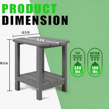 Adirondack Square Outdoor Side Table,2-Tier Storage Patio Side Table with Weatherproof HDPE Material Low