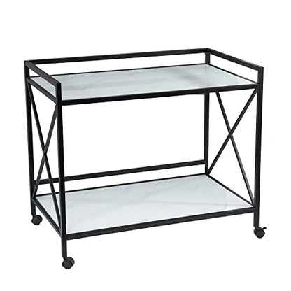 Maxton Bar Cart - Transitional Design, Black Iron and Wood - Ideal for Living Room, Home Bar (HZ1221440)