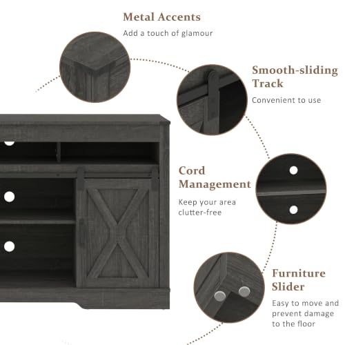 Farmhouse TV Stand with Two Barn Doors for 65+ Inch TV (Dark Grey), view 6
