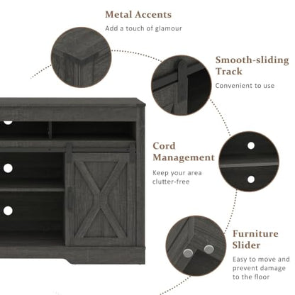 Farmhouse TV Stand with Two Barn Doors for 65+ Inch TV (Dark Grey), view 6