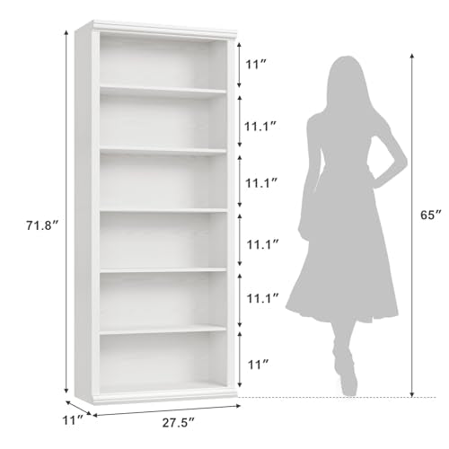 Bookcase and Bookshelves, 28" W Tall Bookshelf with Elegant Design, 6 Tiers Spacious Book Storage, Freestanding Book Organizer, Display Library Shelf for Home Office, Living Room & Study Room