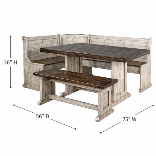 3-Piece Traditional Solid Wood Breakfast Nook Set with Table, Storage Space, Foldable Corner Shelf, Fit Any Space Blending Style and Function, in Gray & Brown Finish