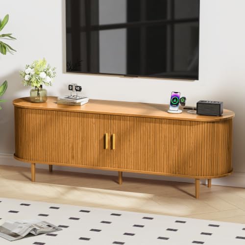 63 Inch Mid Century Modern TV Stand with Power Outlet for TVs up to 70 Inch, view 2