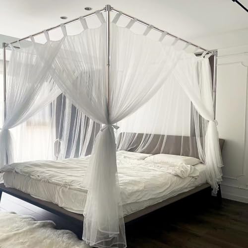 King Size Canopy Bed Frame with Stainless Steel Poles and Bedroom Decor Bracket, view 7