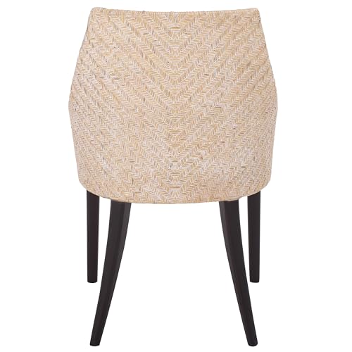 SAFAVIEH Home Collection – Riko White Washed Rattan Arm Chair with Ivory Seat Cushion, Modern Curved Silhouette, Fully Assembled (ACH4906A)