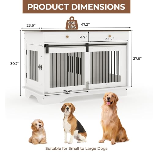 47" Double Dog Crate Furniture, Dog Kennel for 2 Dogs w/Divider, view 3