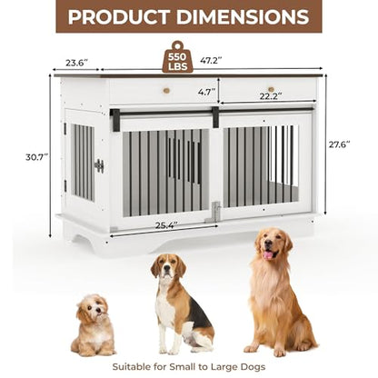 47" Double Dog Crate Furniture, Dog Kennel for 2 Dogs w/Divider, view 3