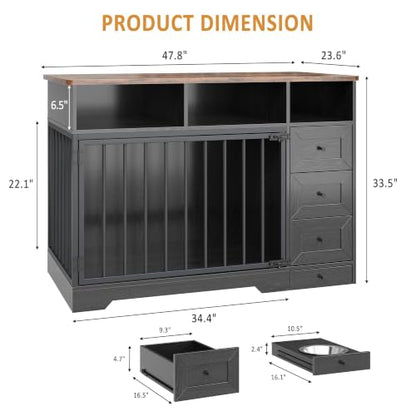 48'' Dog Crate Furniture with Bowl, Medium Dog Cage, Black, view 3