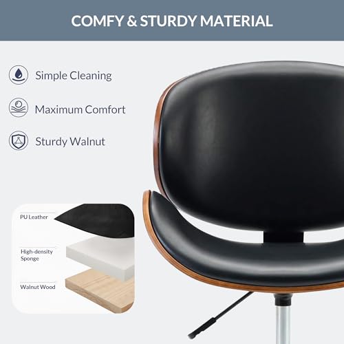 Mid Century Modern Shell Chair, Classic Tripod Design Walnut Plywood Faux Leather Upholstered Lounge Armless Chair for Living Room Reading Lounge,Black