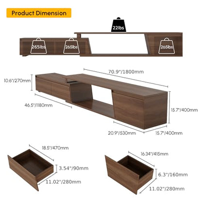 Extendable TV Stand, Walnut Media Console, view 3