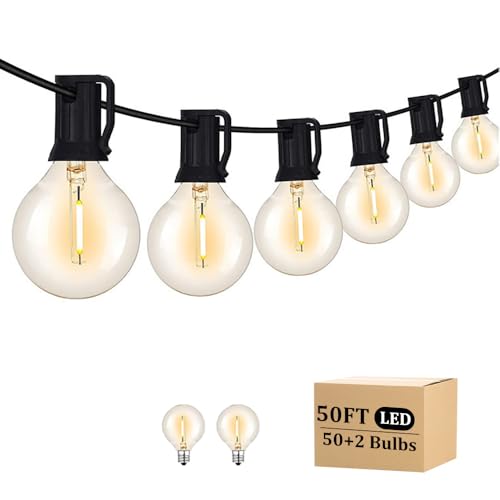 Outdoor String Light 50FT Patio Black with 52 Shatterproof G40 LED Clear Globe, view 2