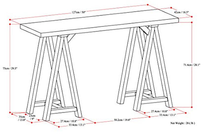 Sawhorse SOLID WOOD 50 inch Wide Modern Industrial Console Sofa Table in Distressed Grey for the Living room Entryway and Bedroom