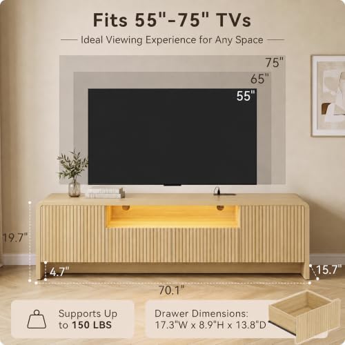 Fluted 70 Inch TV Stand for 75 Inch TV, Modern Media Console, view 3