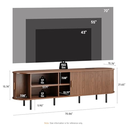 70.8" Mid Century Modern TV Stand with Sliding Doors for 65" TV, view 3
