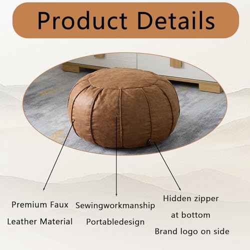 Unstuffed Pouf Ottoman Handmade Moroccan Storage Footstool Seat Round Home Decoration Pouf Cover Multi Functional Bean Bag Floor Chair for Living Room, Office, Bedroom, Balcony Decor
