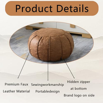 Unstuffed Pouf Ottoman Handmade Moroccan Storage Footstool Seat Round Home Decoration Pouf Cover Multi Functional Bean Bag Floor Chair for Living Room, Office, Bedroom, Balcony Decor