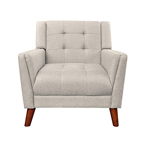Evelyn Mid Century Modern Fabric Arm Chair, Beige & Walnut (305538