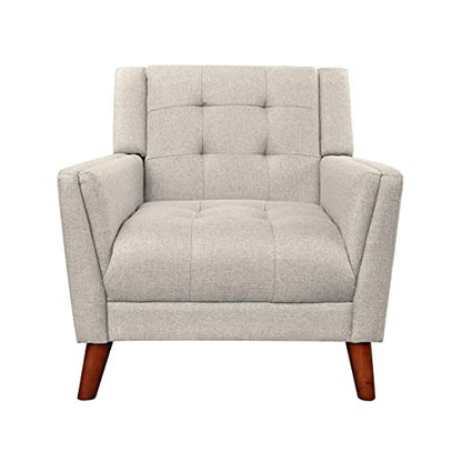 Evelyn Mid Century Modern Fabric Arm Chair, Beige & Walnut (305538