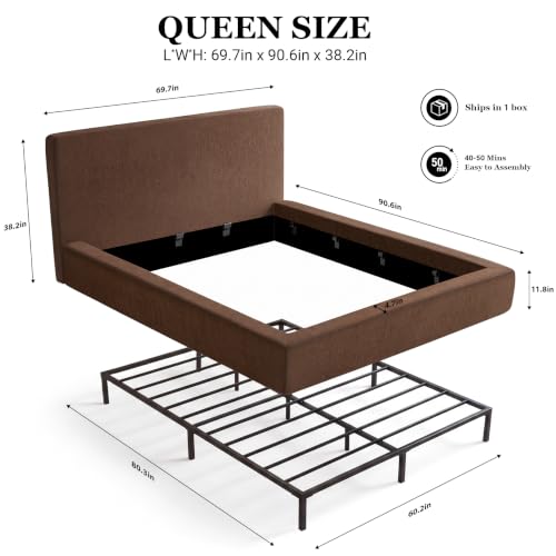 Queen Bed Frame w/ Classic Headboard, Cloud Upholstered Platform Bed Frame, view 3