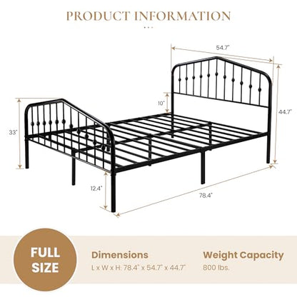 Full Size Metal Bed Frame with Wrought Iron-Art Headboard, Black, view 4
