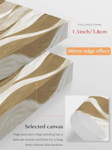 NuYeBiofx Modern Brown Ombre Ocean Wave Canvas Wall Art Prints,48"x32" Framed Picture Artwork Abstract Gradient Stripe Printed Canvas Oil Painting for Living Room Bedroom Office,Ready to Hang