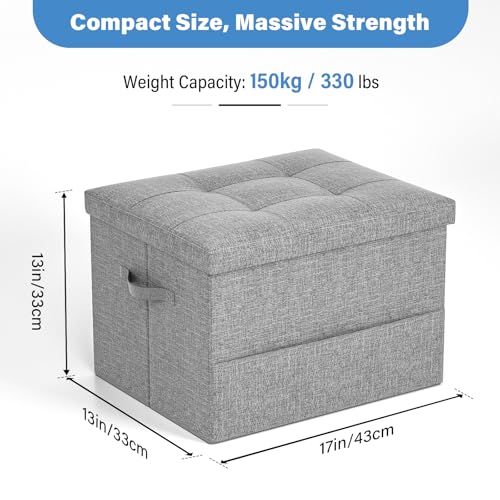 Storage Ottoman Foot Rest Stool, Holds Up to 350lbs, 43L, Foldable | Small Ottoman with Storage, Foot Rest Stool with Thicker Foam Padded Seat, 17x13x13in, Drak Gray