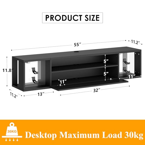 Floating TV Stand Wall Mounted with Lights,LED TV Stand, view 3