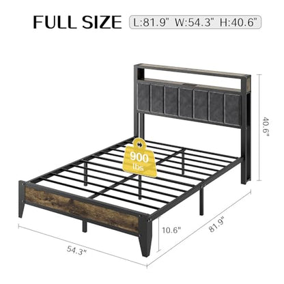 Full Size Bed Frame with Headboard, LED Light & Charging Station, view 3