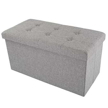 Folding Storage Ottoman - 30-Inch Tufted Footrest, Linen Chest, or Bench with Removable Bin for Living Room, Bedroom, or Dorm (Light Gray)