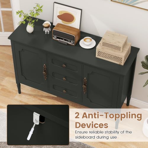 47" Buffet Cabinet with Storage, 3-Drawer Sideboard Cabinet, Green, view 5