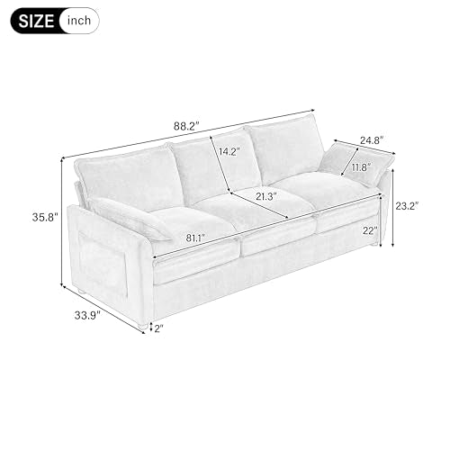 3-Piece Living Room Furniture Set with 3-Seater Sofa, Loveseat and Accent Chair, Side Storage Pocket, Grey