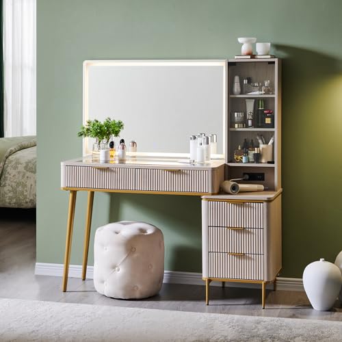 Fluted Makeup Vanity Desk with 36" HD Lighted Mirror, view 2
