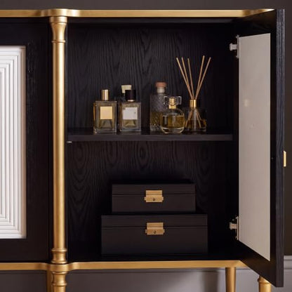 Black and Gold Sideboard Buffet Cabinet with Storage, view 6