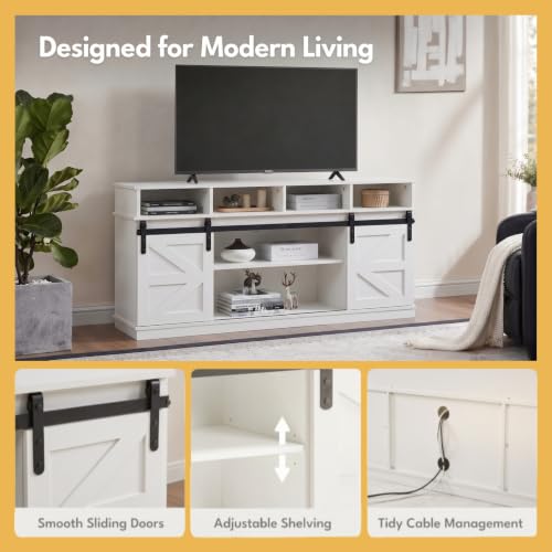 Farmhouse TV Stand for 65/60/55 Inch TV, TV Consoles with Sliding Barn Doors, view 4