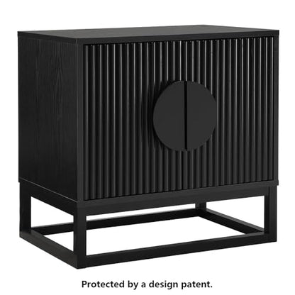 Black Modern Nightstand 24 Inch Tall Nightstand with Solid Wood Doors, Bedroom Night Stand 24 Inch Wide Bedside Table, Mid Century Vintage Fluted Sofa End Side Table Living Room