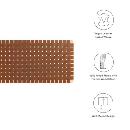 Sparta Vegan Leather Weave King Headboard in Natural Brown, Faux Leather King Headboard Only with Wall Mount Design for Primary Bedroom or Guest Room
