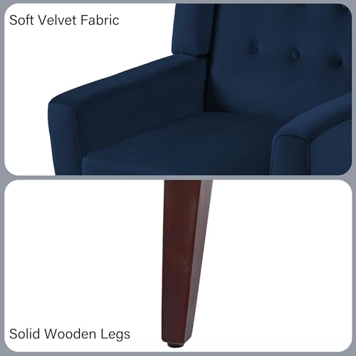 Accent Chair, Mid-Century Modern Fabric Chairs with Arms for Living Room, Comfy Upholstered Club Single Sofa Armchair for Bedroom Waiting Room with Solid Wood Frame