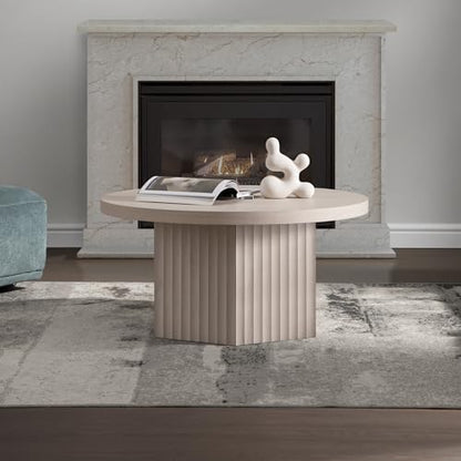 Round Coffee Table for Living Room, 32" Circle Modern Fluted Center Coffee Table with Storage, Mid Century Accent Tea Dining Table for Small Space, Apartment, White Alder