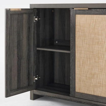 Home Rattan Sideboard Cabinet with Storage, Black Oak, view 5